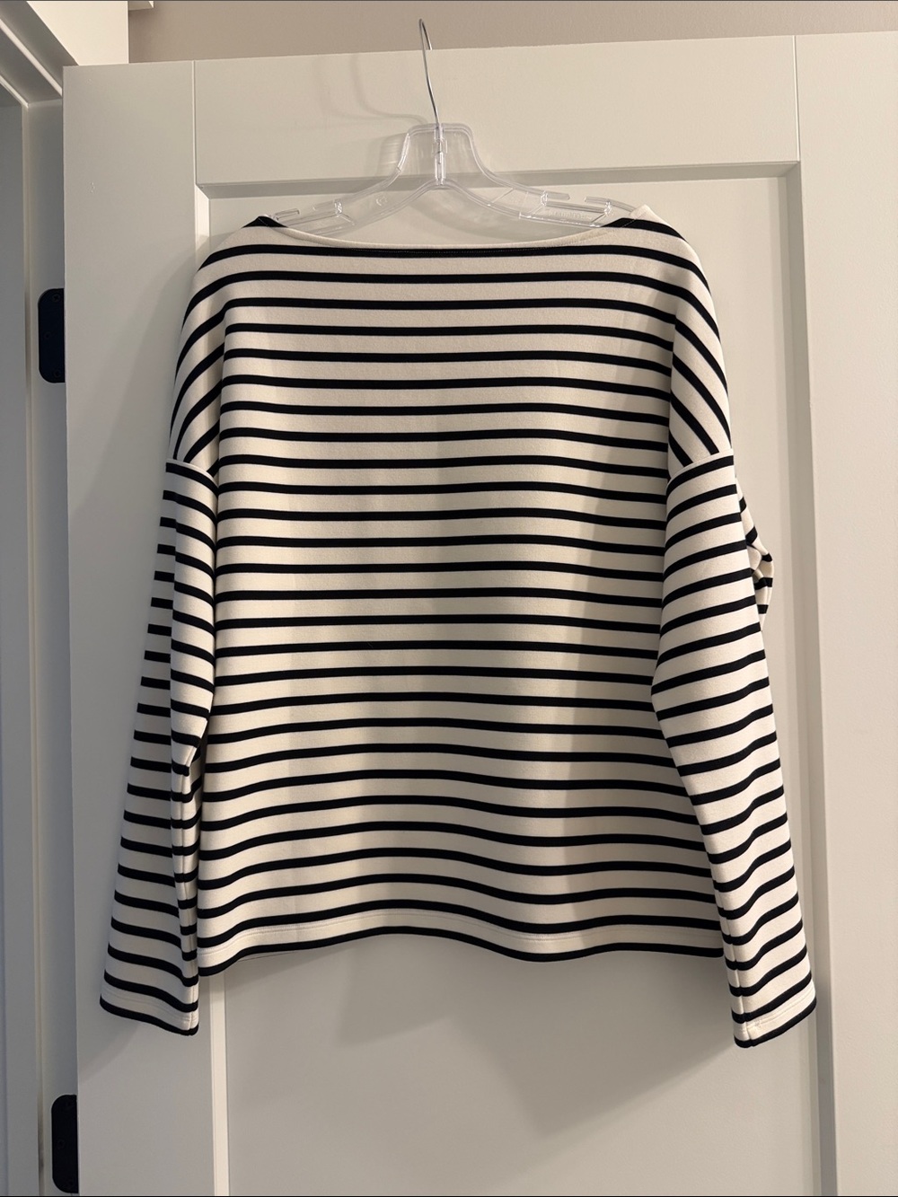 SPANX Black and White Striped Long Sleeve Top